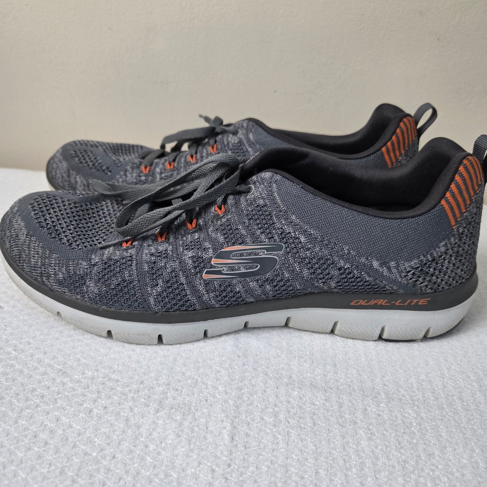 Skechers Flex Advantage 2.0 Mens 12 Charcoal Orange Knit Training Shoes